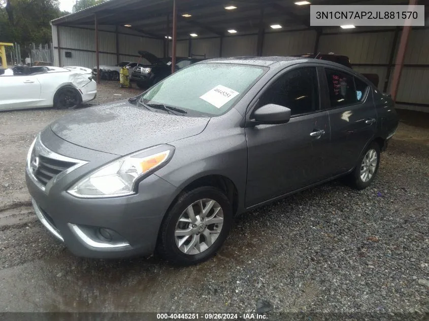 2018 Nissan Versa S/S Plus/Sv/Sl VIN: 3N1CN7AP2JL881570 Lot: 40445251