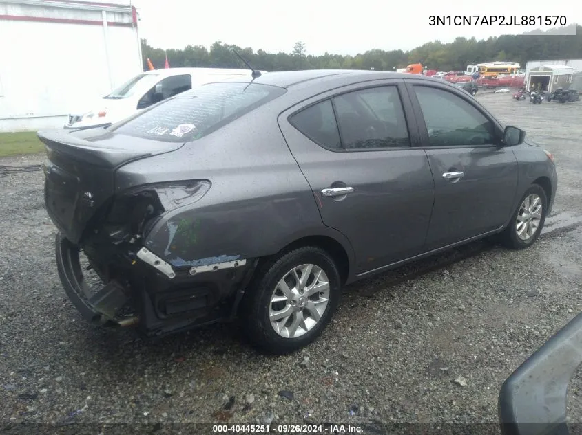 2018 Nissan Versa S/S Plus/Sv/Sl VIN: 3N1CN7AP2JL881570 Lot: 40445251