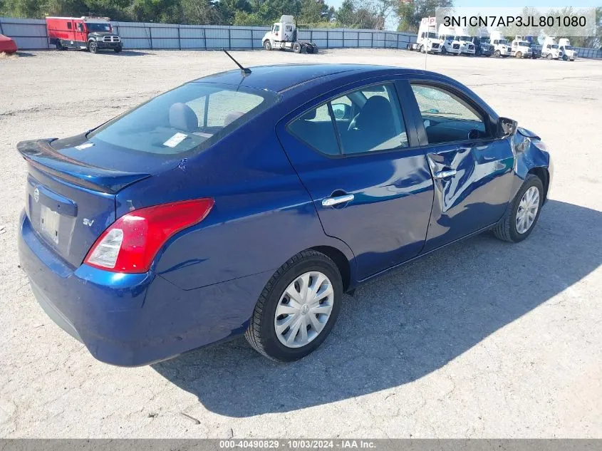 2018 Nissan Versa 1.6 Sv VIN: 3N1CN7AP3JL801080 Lot: 40490829