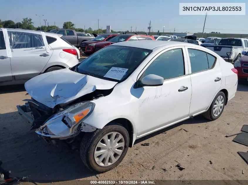 2018 Nissan Versa 1.6 S VIN: 3N1CN7AP3JL802553 Lot: 40552533