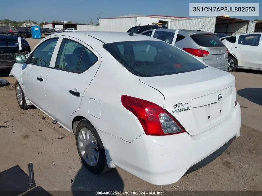 2018 Nissan Versa 1.6 S VIN: 3N1CN7AP3JL802553 Lot: 40552533