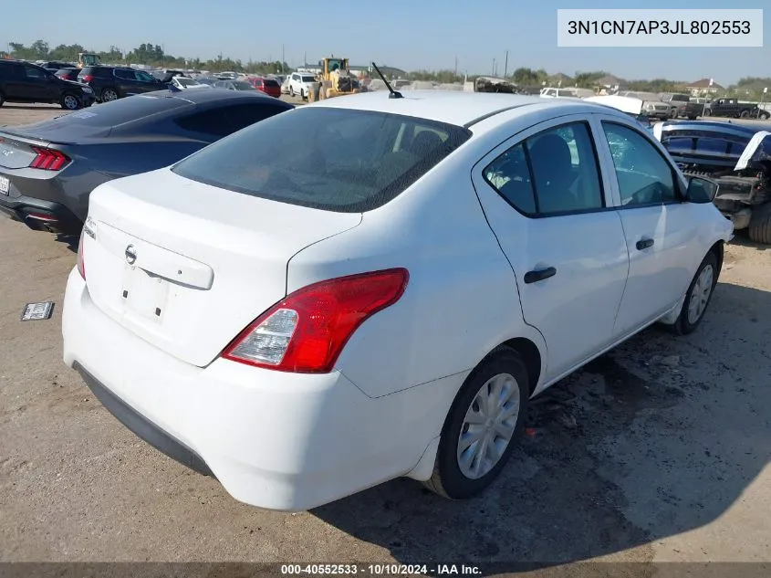 2018 Nissan Versa 1.6 S VIN: 3N1CN7AP3JL802553 Lot: 40552533