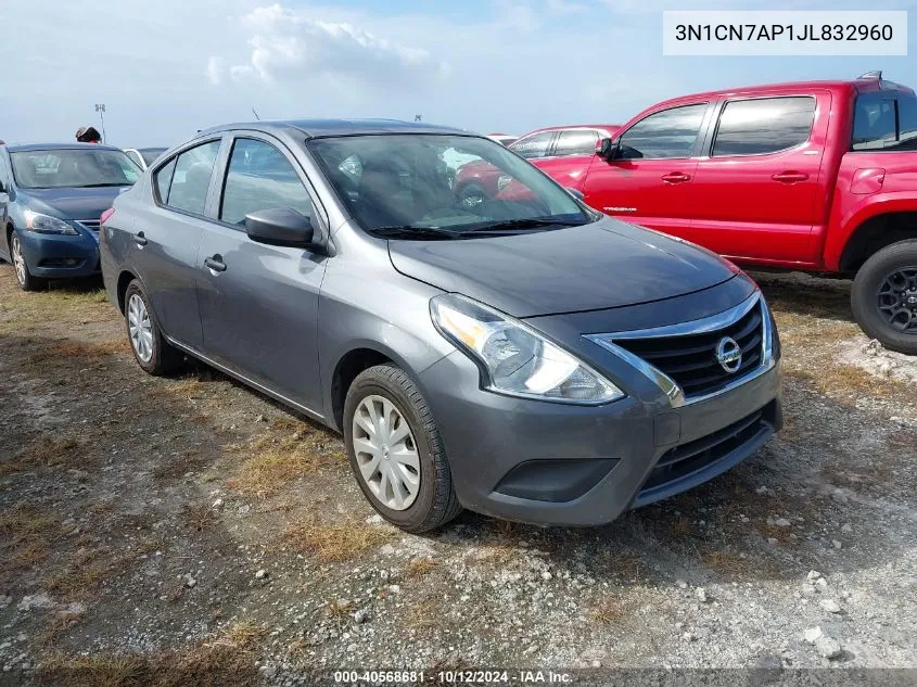 2018 Nissan Versa 1.6 S+ VIN: 3N1CN7AP1JL832960 Lot: 40568681