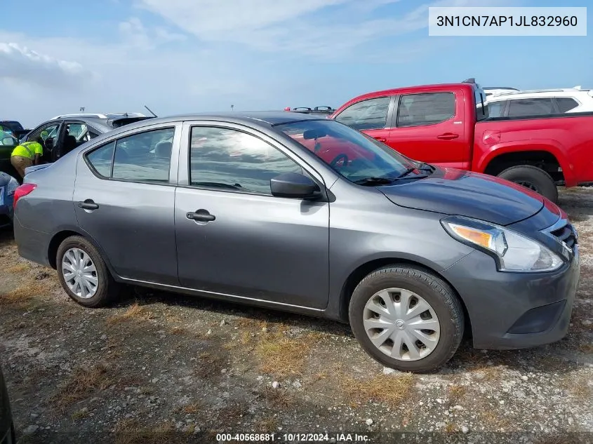 2018 Nissan Versa 1.6 S+ VIN: 3N1CN7AP1JL832960 Lot: 40568681