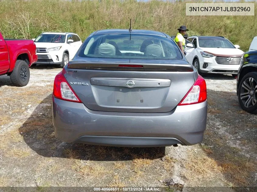 2018 Nissan Versa 1.6 S+ VIN: 3N1CN7AP1JL832960 Lot: 40568681