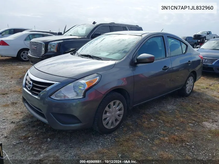 2018 Nissan Versa 1.6 S+ VIN: 3N1CN7AP1JL832960 Lot: 40568681