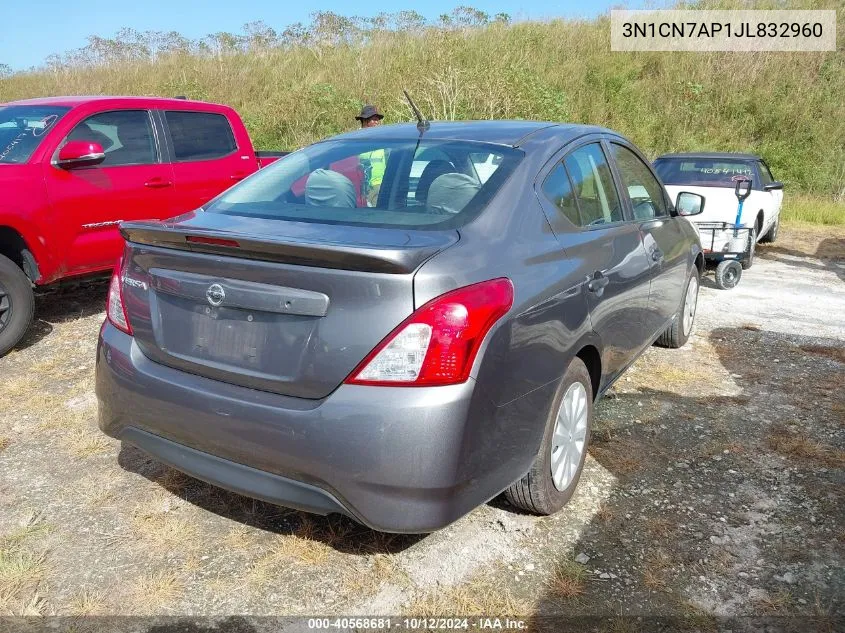 2018 Nissan Versa 1.6 S+ VIN: 3N1CN7AP1JL832960 Lot: 40568681