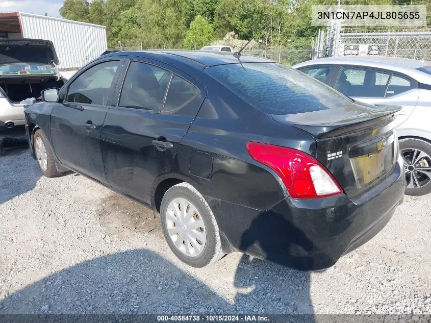 2018 Nissan Versa 1.6 S+ VIN: 3N1CN7AP4JL805655 Lot: 40584738