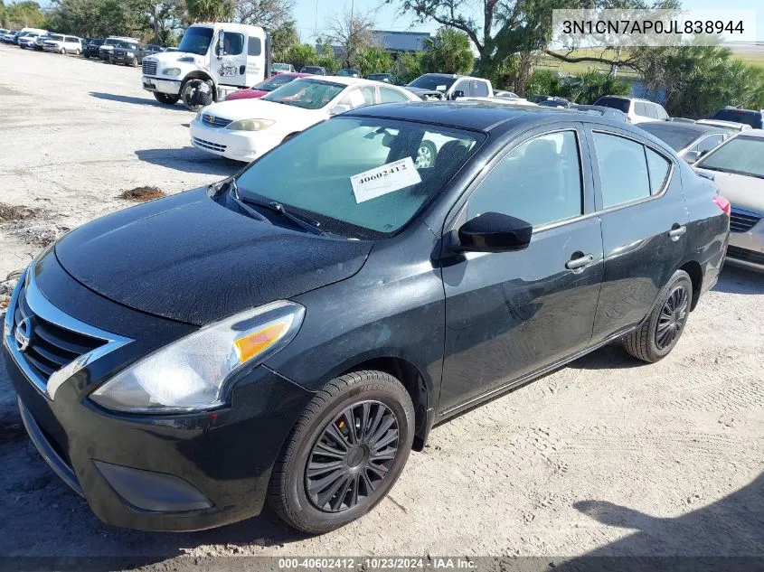 2018 Nissan Versa 1.6 S+ VIN: 3N1CN7AP0JL838944 Lot: 40602412