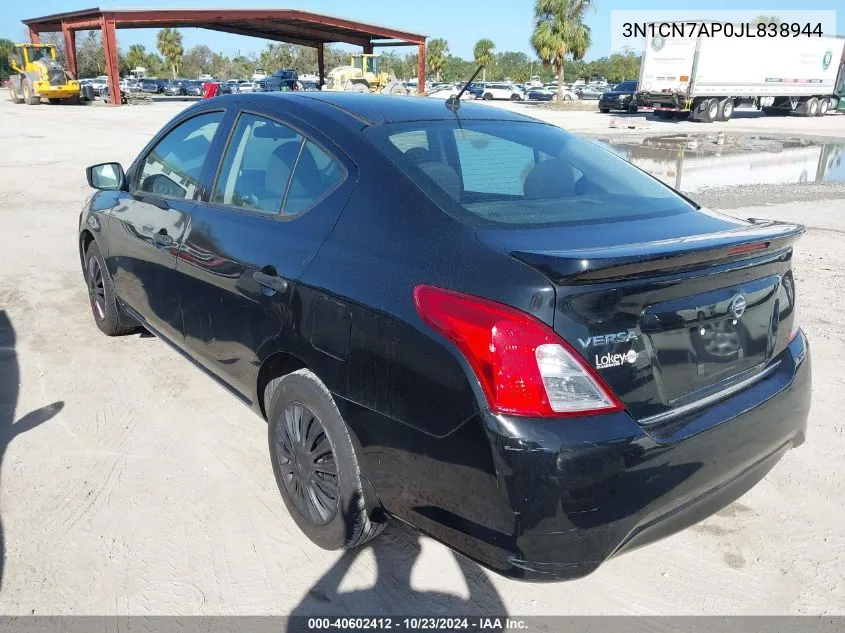 2018 Nissan Versa 1.6 S+ VIN: 3N1CN7AP0JL838944 Lot: 40602412