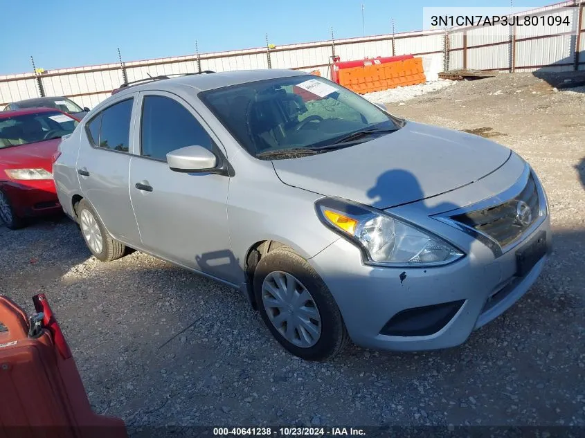 2018 Nissan Versa 1.6 S+ VIN: 3N1CN7AP3JL801094 Lot: 40641238