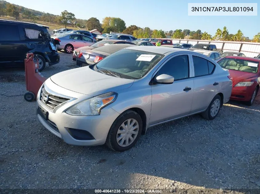 2018 Nissan Versa 1.6 S+ VIN: 3N1CN7AP3JL801094 Lot: 40641238