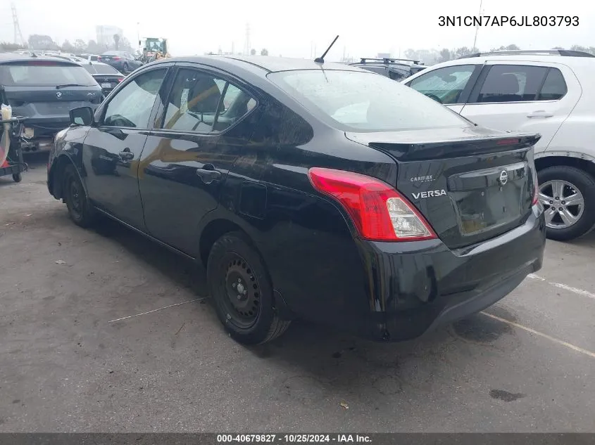 2018 Nissan Versa 1.6 S+ VIN: 3N1CN7AP6JL803793 Lot: 40679827