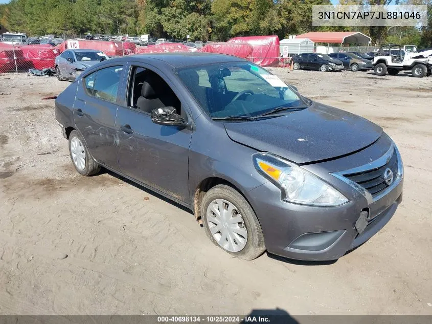 2018 Nissan Versa 1.6 S+ VIN: 3N1CN7AP7JL881046 Lot: 40698134