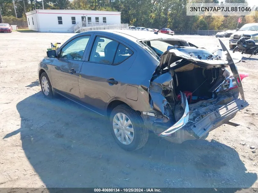 2018 Nissan Versa 1.6 S+ VIN: 3N1CN7AP7JL881046 Lot: 40698134