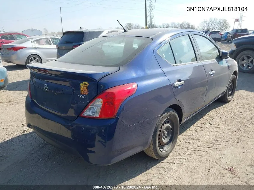 2018 Nissan Versa 1.6 Sv VIN: 3N1CN7APXJL818104 Lot: 40726279