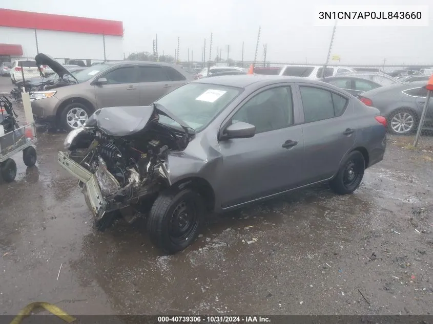 2018 Nissan Versa 1.6 S VIN: 3N1CN7AP0JL843660 Lot: 40739306