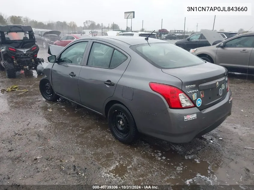 2018 Nissan Versa 1.6 S VIN: 3N1CN7AP0JL843660 Lot: 40739306