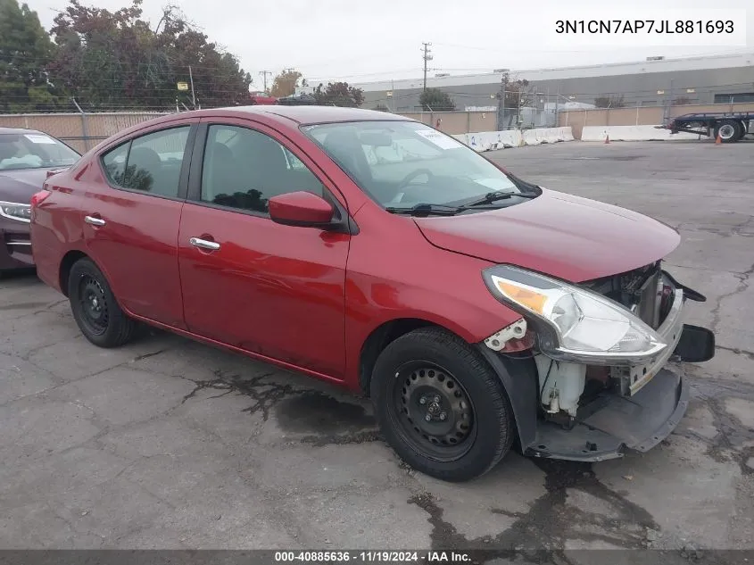 2018 Nissan Versa 1.6 Sv VIN: 3N1CN7AP7JL881693 Lot: 40885636