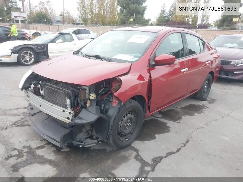 2018 Nissan Versa 1.6 Sv VIN: 3N1CN7AP7JL881693 Lot: 40885636