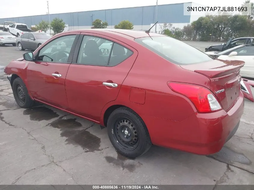 2018 Nissan Versa 1.6 Sv VIN: 3N1CN7AP7JL881693 Lot: 40885636