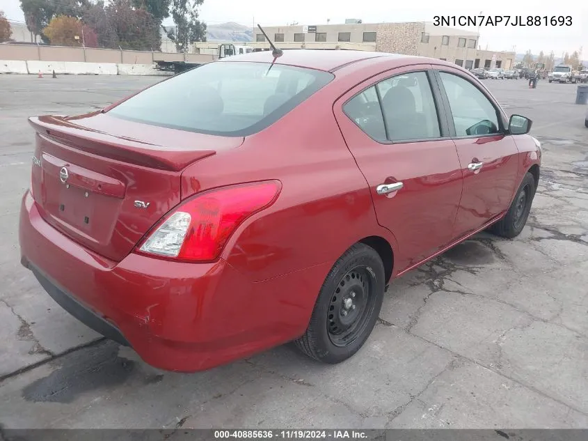 2018 Nissan Versa 1.6 Sv VIN: 3N1CN7AP7JL881693 Lot: 40885636