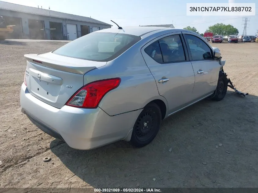 3N1CN7AP7KL838702 2019 Nissan Versa 1.6 Sv