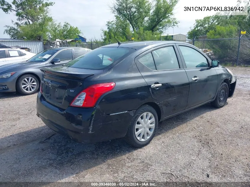 2019 Nissan Versa 1.6 Sv VIN: 3N1CN7AP6KL836942 Lot: 39346030