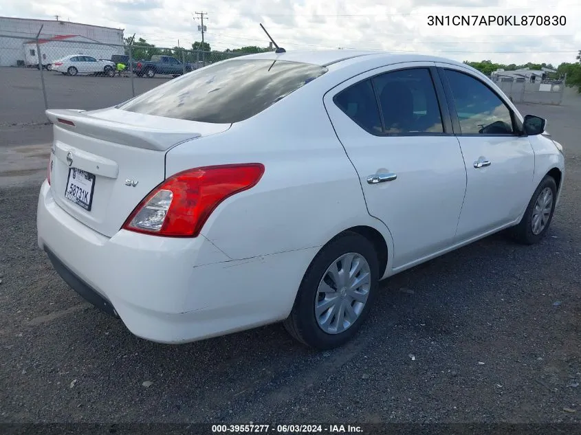 2019 Nissan Versa 1.6 Sv VIN: 3N1CN7AP0KL870830 Lot: 39557277