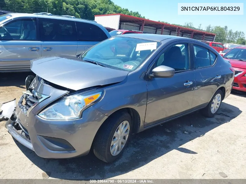 2019 Nissan Versa 1.6 Sv VIN: 3N1CN7AP6KL804329 Lot: 39644790