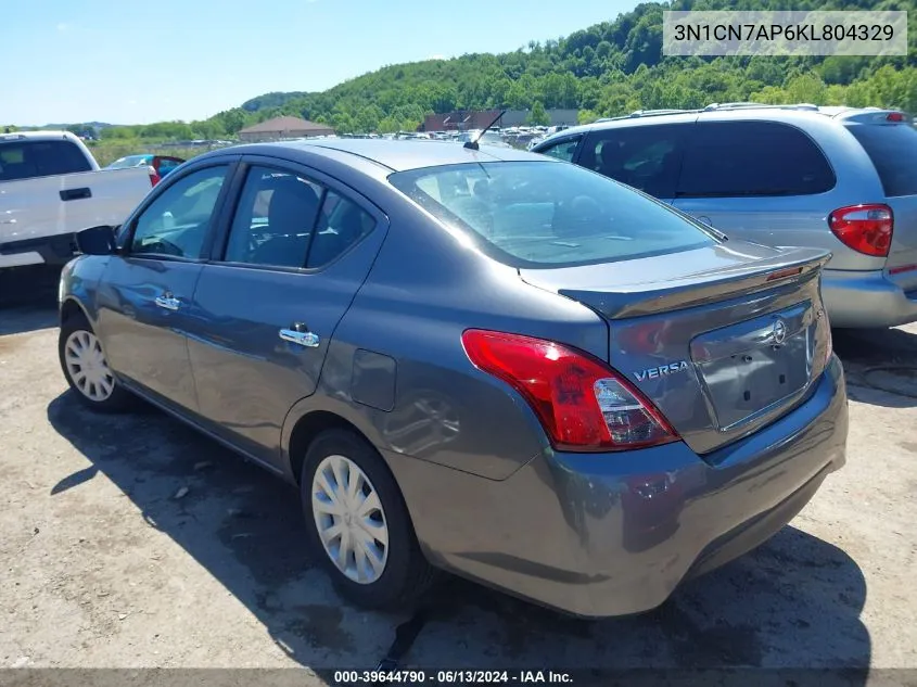 2019 Nissan Versa 1.6 Sv VIN: 3N1CN7AP6KL804329 Lot: 39644790