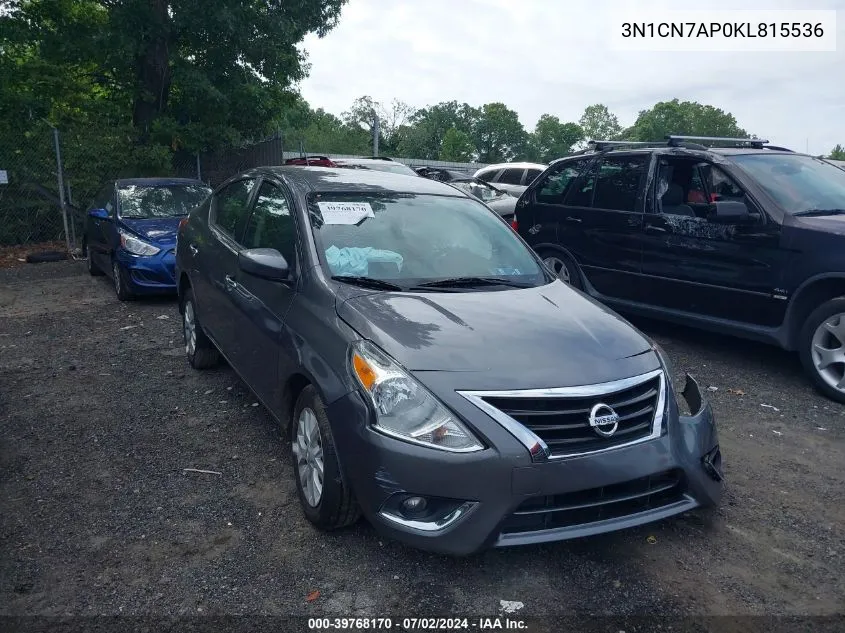 2019 Nissan Versa 1.6 Sv VIN: 3N1CN7AP0KL815536 Lot: 39768170