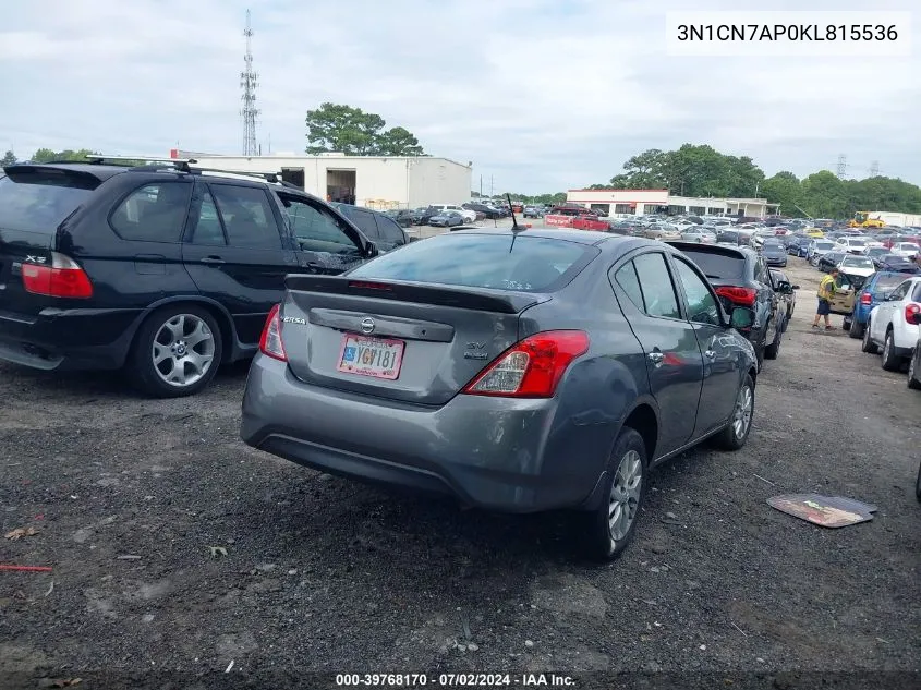 3N1CN7AP0KL815536 2019 Nissan Versa 1.6 Sv