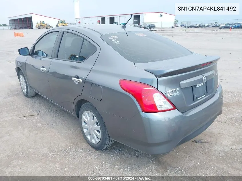 2019 Nissan Versa 1.6 Sv VIN: 3N1CN7AP4KL841492 Lot: 39793461