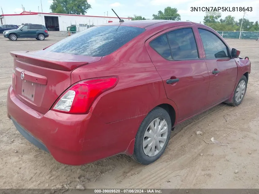 3N1CN7AP5KL818643 2019 Nissan Versa 1.6 S+