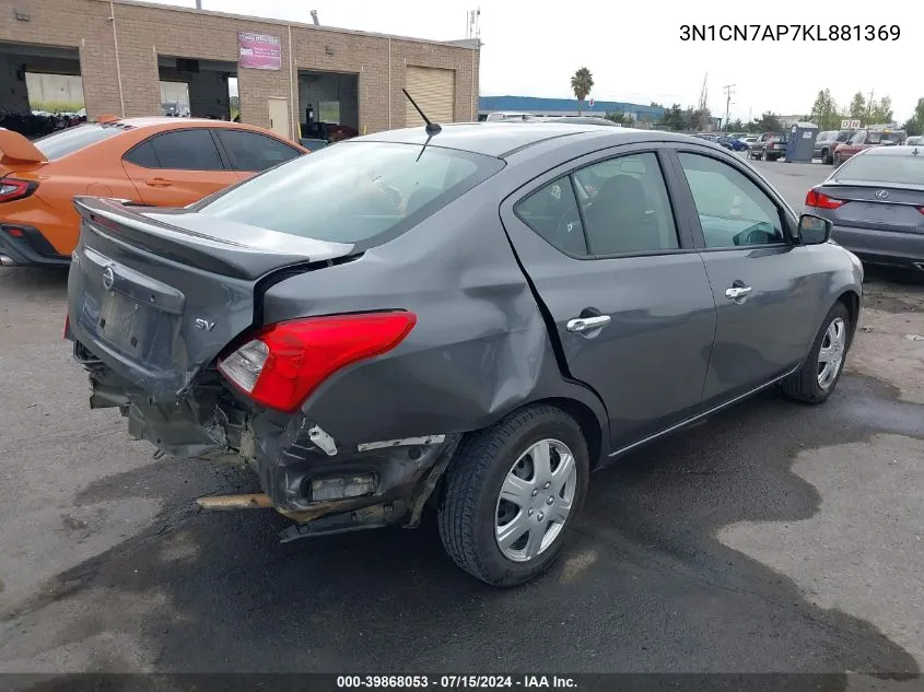 2019 Nissan Versa 1.6 Sv VIN: 3N1CN7AP7KL881369 Lot: 39868053