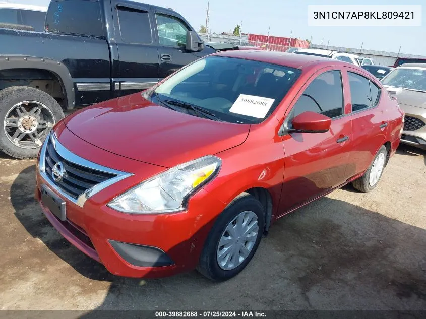 3N1CN7AP8KL809421 2019 Nissan Versa 1.6 S+