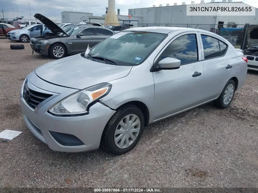 2019 Nissan Versa 1.6 S+ VIN: 3N1CN7AP8KL826655 Lot: 39897864