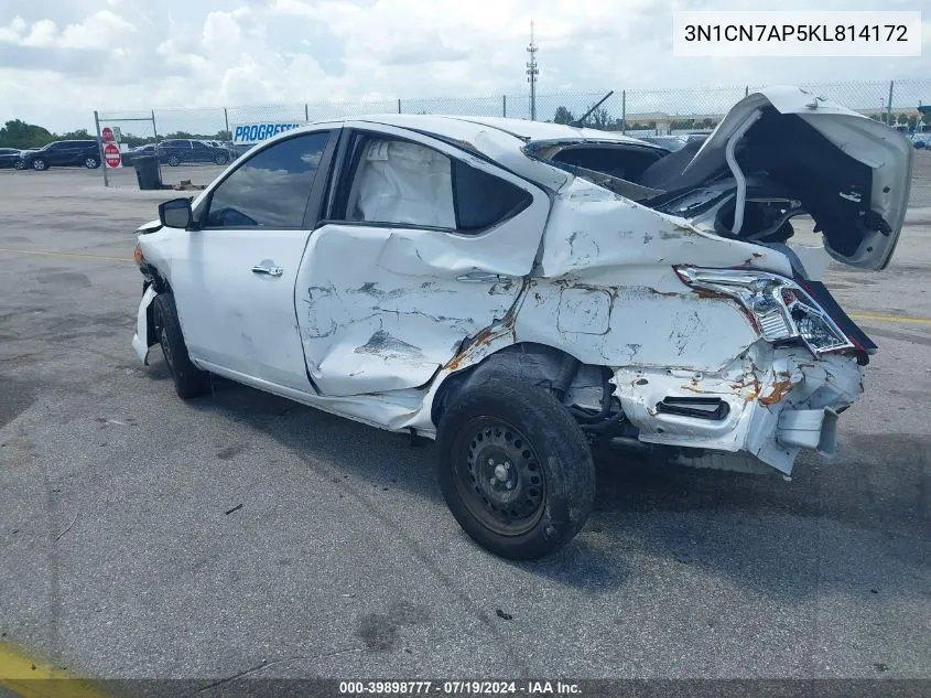 2019 Nissan Versa 1.6 Sv VIN: 3N1CN7AP5KL814172 Lot: 39898777