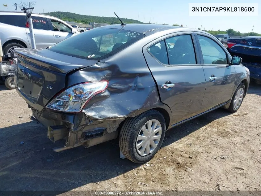 2019 Nissan Versa 1.6 Sv VIN: 3N1CN7AP9KL818600 Lot: 39906272