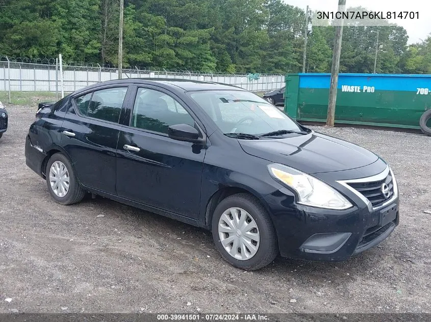 2019 Nissan Versa 1.6 Sv VIN: 3N1CN7AP6KL814701 Lot: 39941501