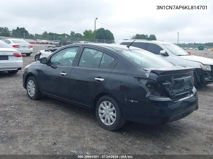 2019 Nissan Versa 1.6 Sv VIN: 3N1CN7AP6KL814701 Lot: 39941501