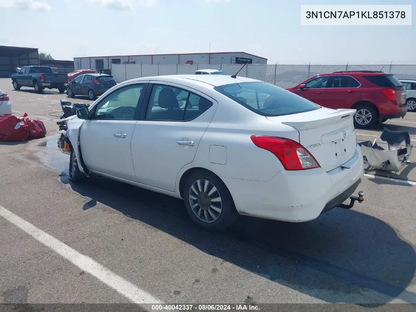 3N1CN7AP1KL851378 2019 Nissan Versa 1.6 Sv