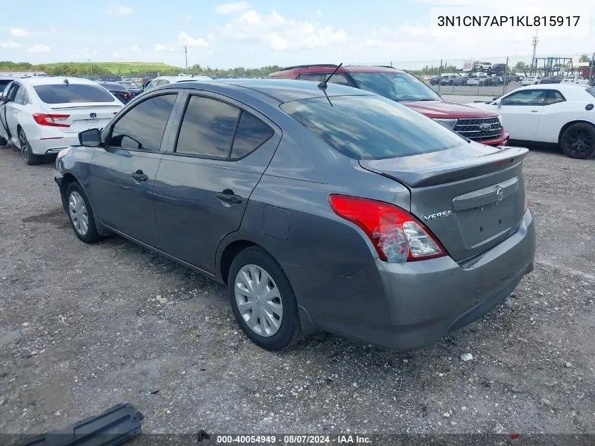 2019 Nissan Versa S/S Plus/Sv VIN: 3N1CN7AP1KL815917 Lot: 40054949