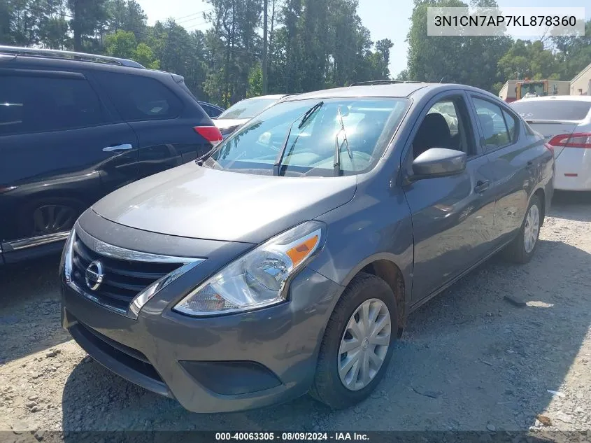 2019 Nissan Versa 1.6 S/1.6 S+/1.6 Sv VIN: 3N1CN7AP7KL878360 Lot: 40063305