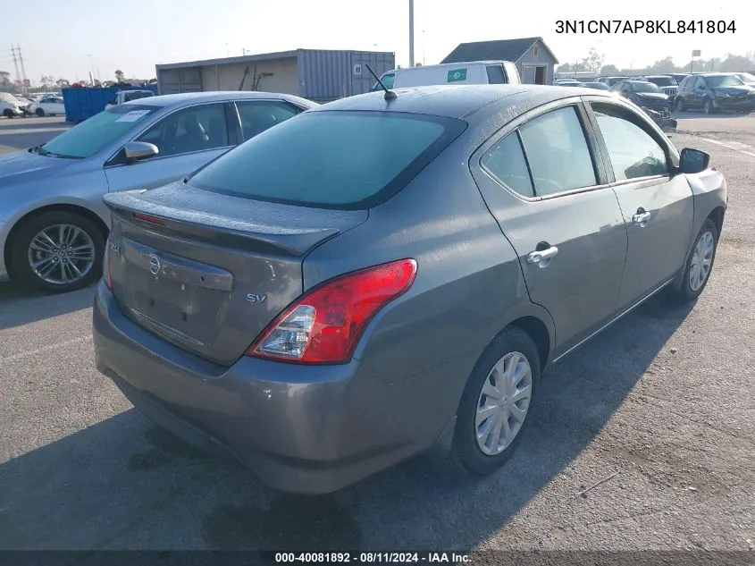 3N1CN7AP8KL841804 2019 Nissan Versa 1.6 Sv