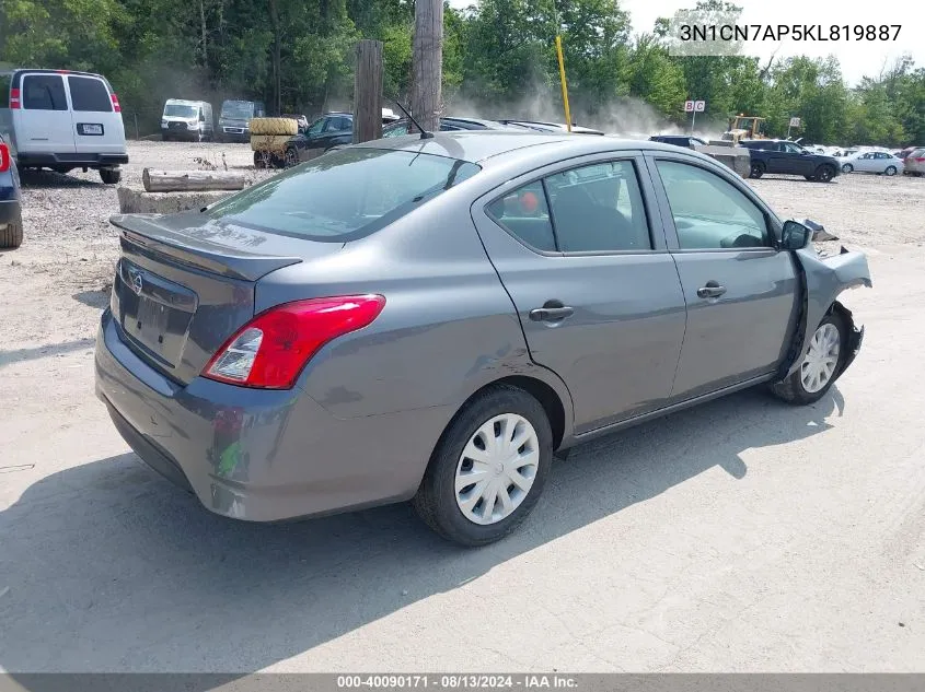 2019 Nissan Versa 1.6 S+ VIN: 3N1CN7AP5KL819887 Lot: 40090171