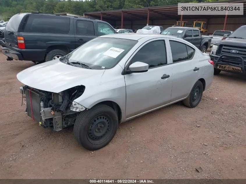 2019 Nissan Versa 1.6 S+ VIN: 3N1CN7AP6KL840344 Lot: 40114641