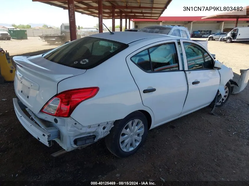 2019 Nissan Versa 1.6 S+ VIN: 3N1CN7AP9KL803482 Lot: 40125469