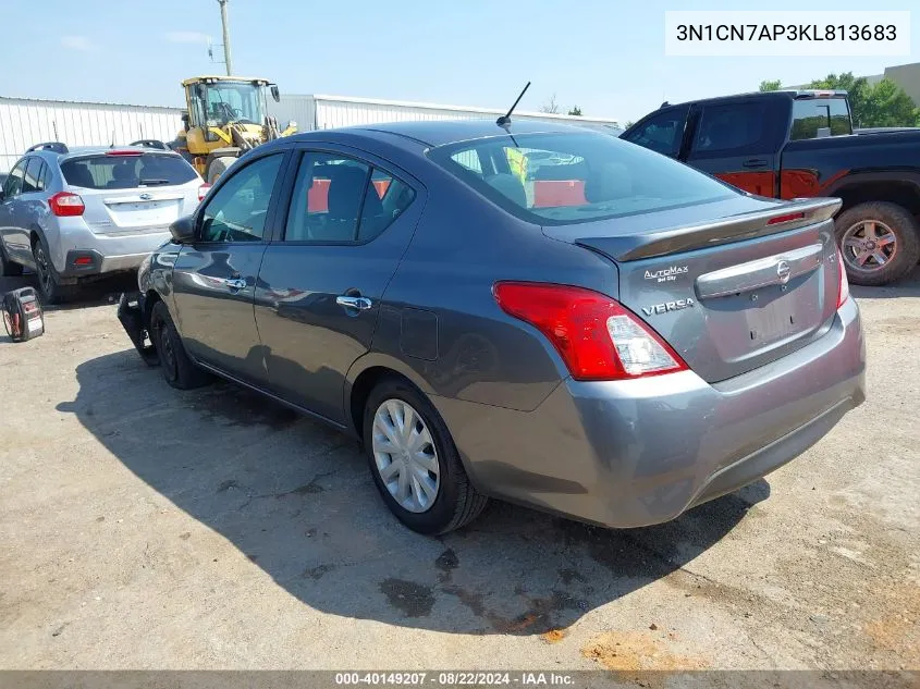 2019 Nissan Versa 1.6 Sv VIN: 3N1CN7AP3KL813683 Lot: 40149207